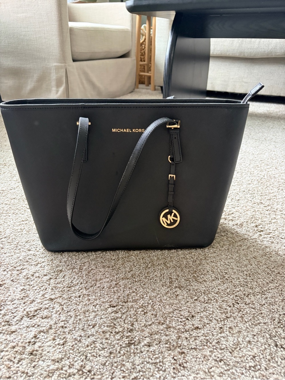 Michael Kors Black Tote with Gold Logo Charm